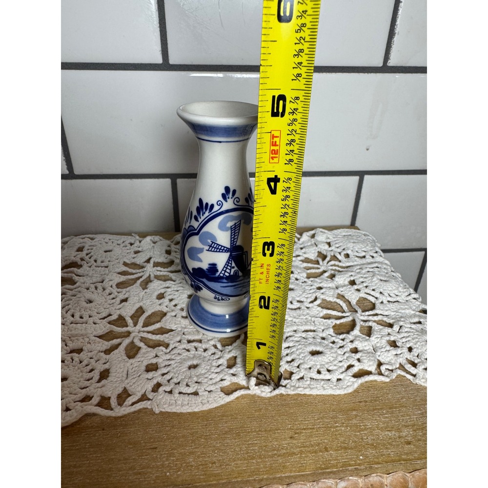 Delft Blue Handpainted Holland Windmill Ceramic Bud Vase 5 Inch Blue White - Picture 8 of 8